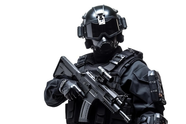 A Prototype Of A Modern Black Military Police Uniform For Special Units