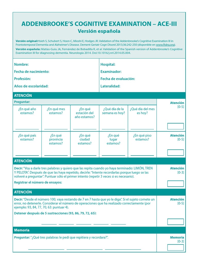 Ace Iii Administration Polish Version A Addenbrooke S Cognitive