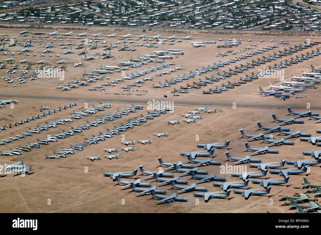 Aerial View Above Military Aircraft Boneyard Tucson Arizona Davis Monthan Air Force Base Stock