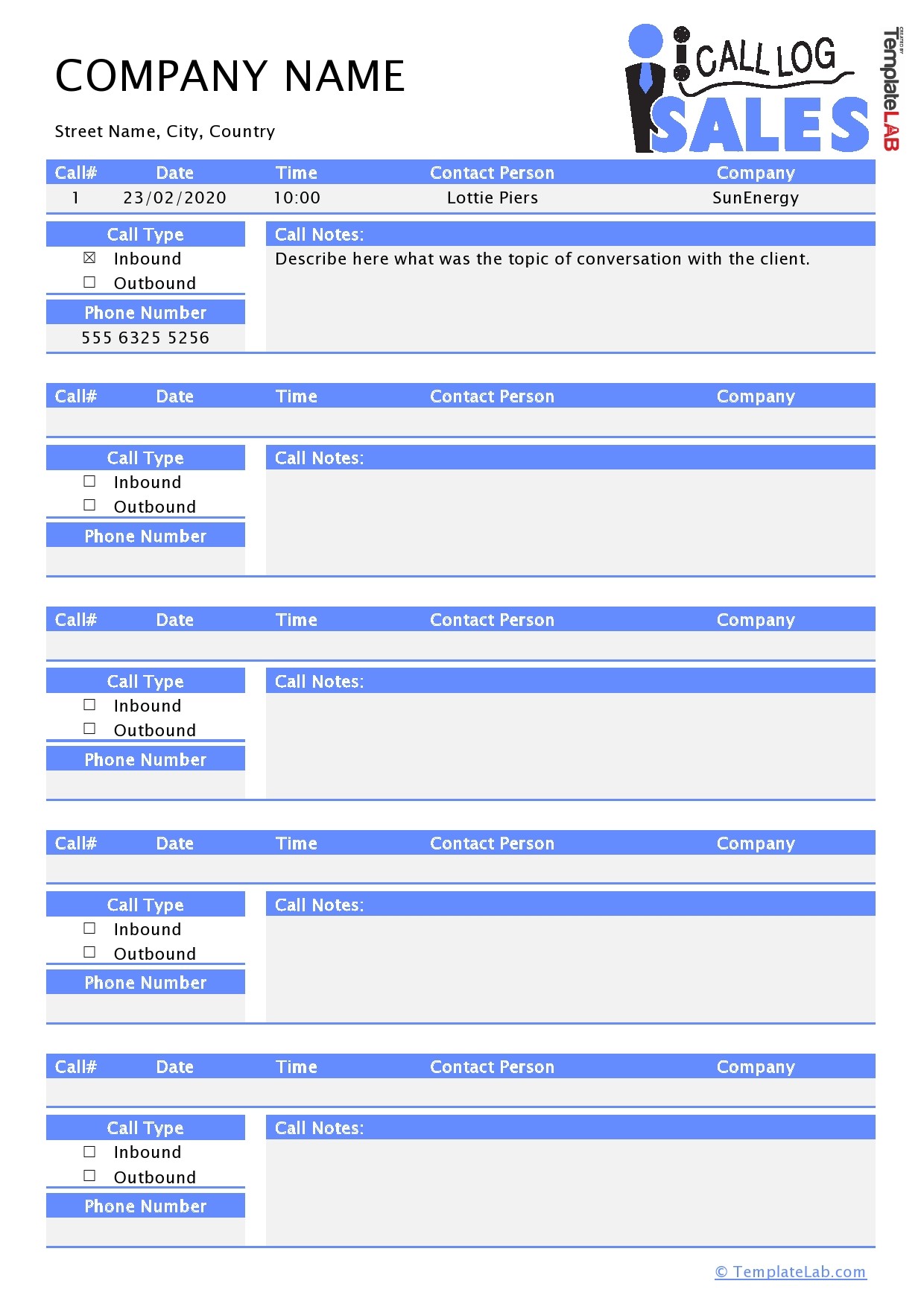 Call Log Template Microsoft Word Collection