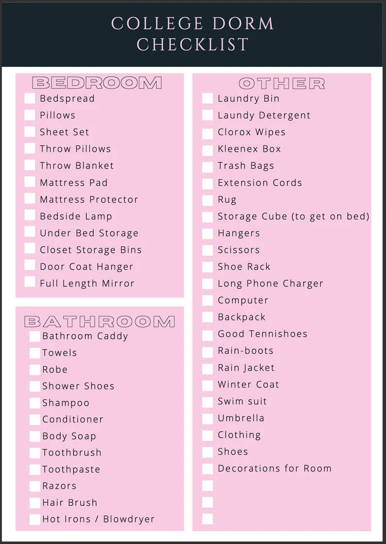 College Dorm Checklist