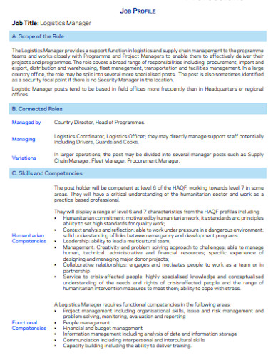 Free 12 Logistics Job Description Samples In Ms Word Pdf