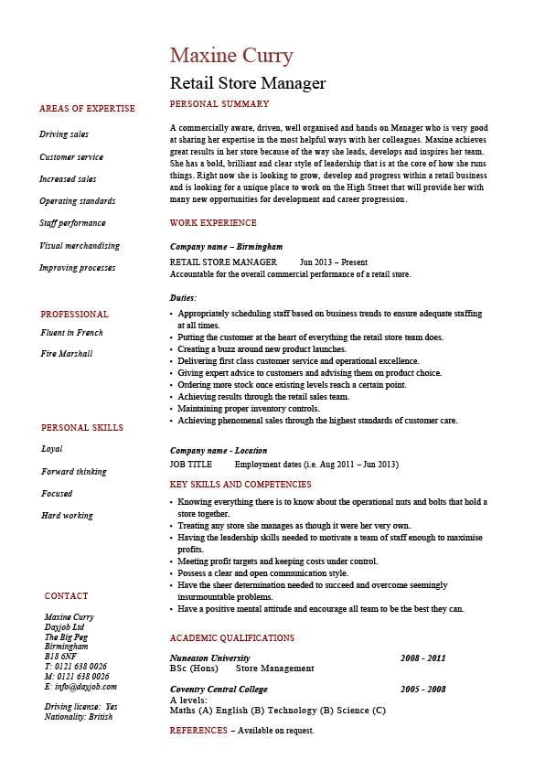 Free Professional Retail Manager Job Description Ink