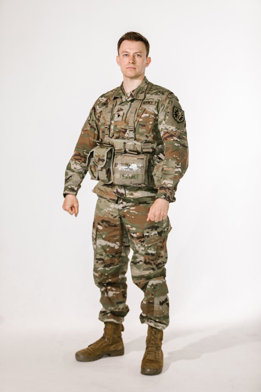 Full Body Shot Of A Soldier In A Studio Free Stock Photo