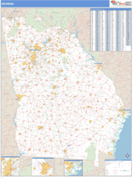 Georgia Zip Code Wall Map Basic Style By Marketmaps