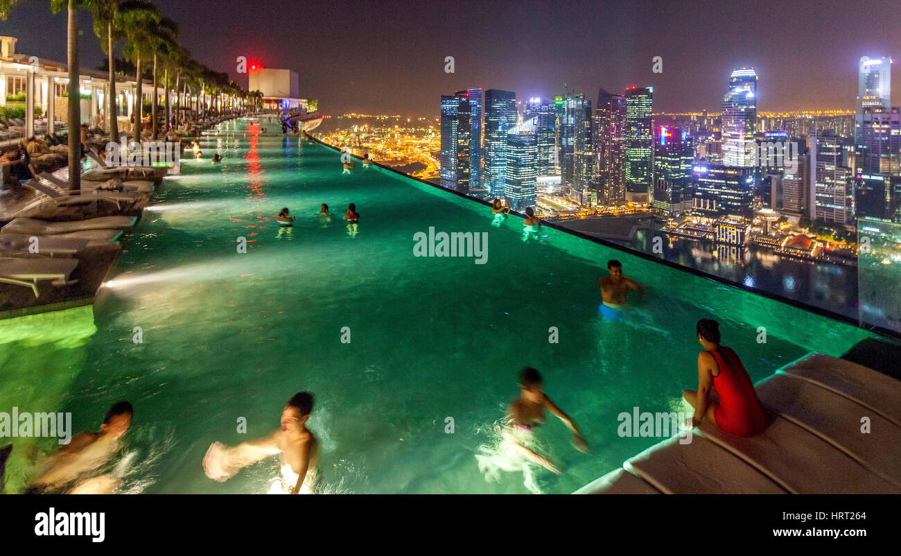 Infinitypool Marina Bay Sands Hotel Skyline Night View Financial District Banking District