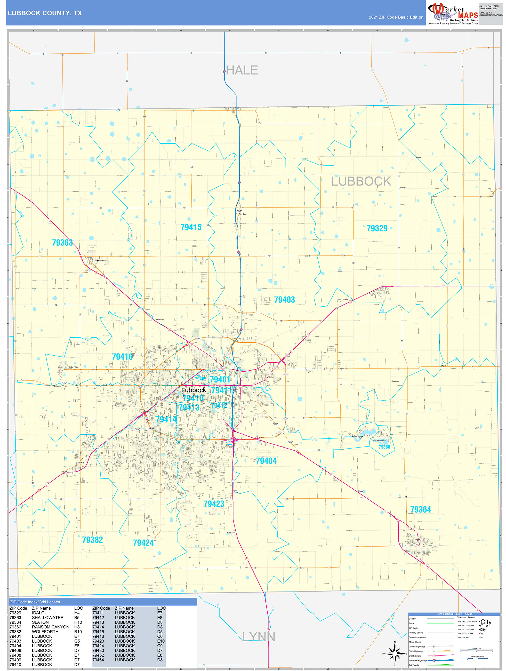 Lubbock County Tx Zip Code Wall Map Basic Style By Marketmaps Mapsales