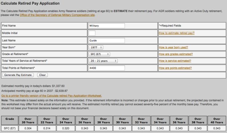 National Guard Retirement Calculator