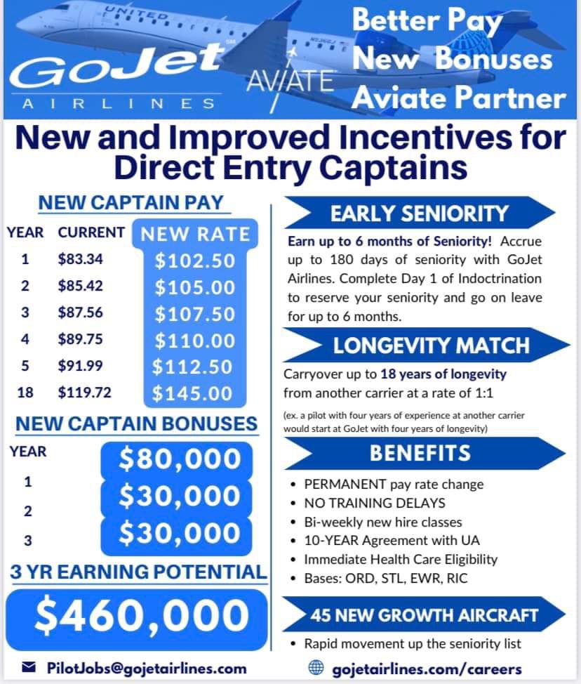 New Captain Pay Direct Entry Captain Incentives From Gojet R Flying