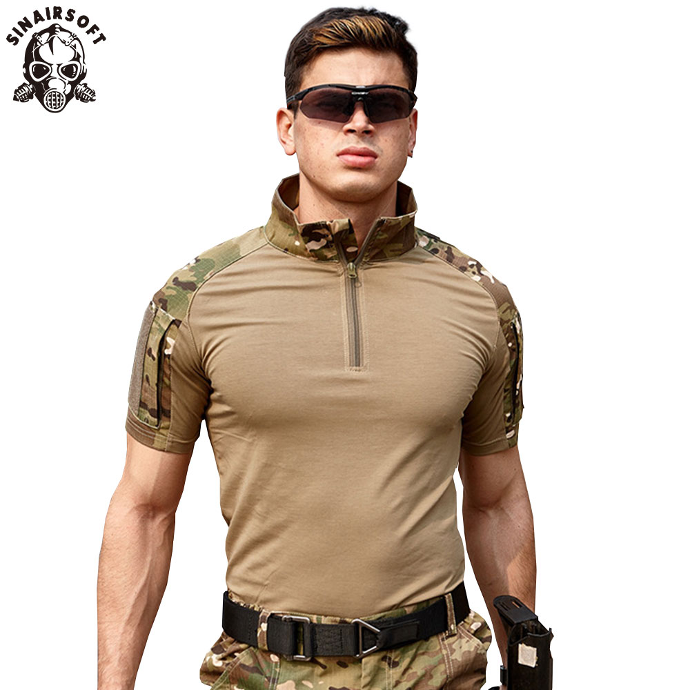 New Men Summer T Shirt Tactical Short Sleeve Military Camouflage Cotton