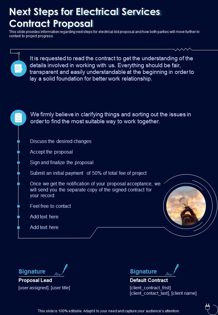 Next Steps For Electrical Services Contract Proposal One Pager Sample