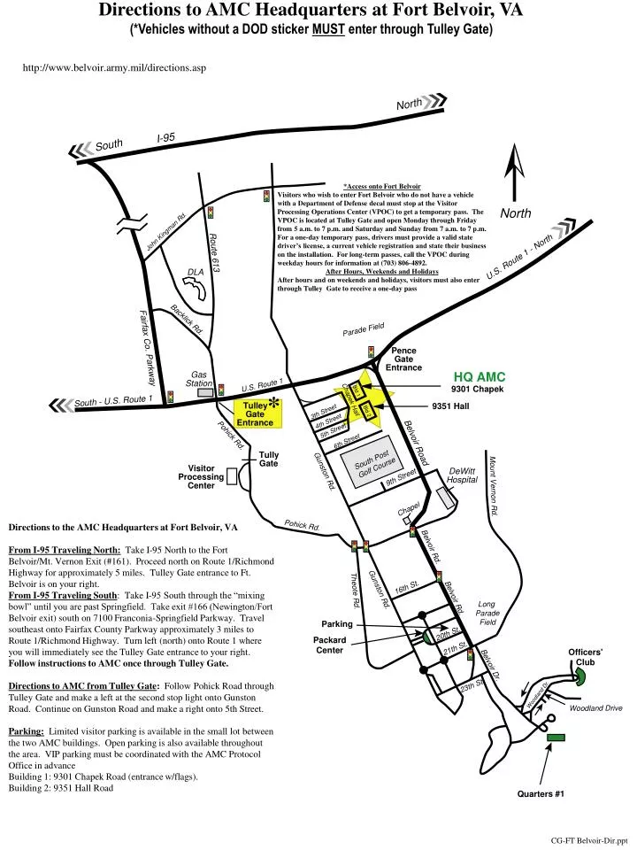 Ppt Directions To Amc Headquarters At Fort Belvoir Va Vehicles