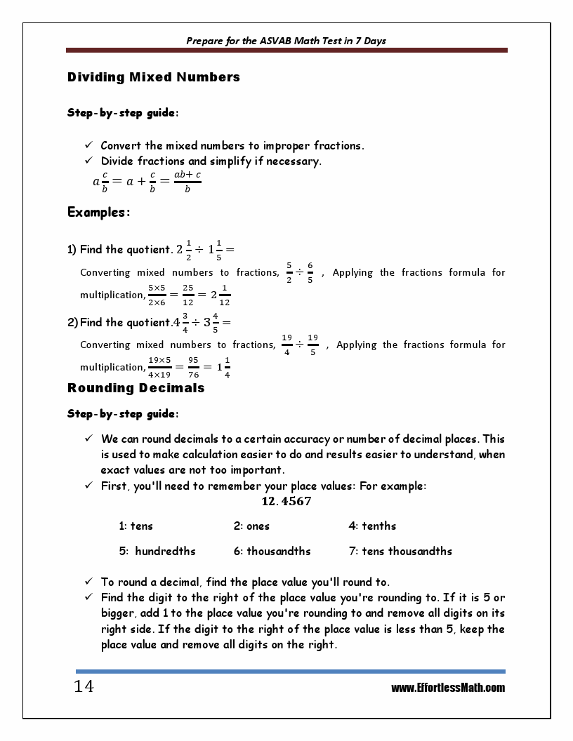 Prepare For The Asvab Math Test In 7 Days A Quick Study Guide With Two