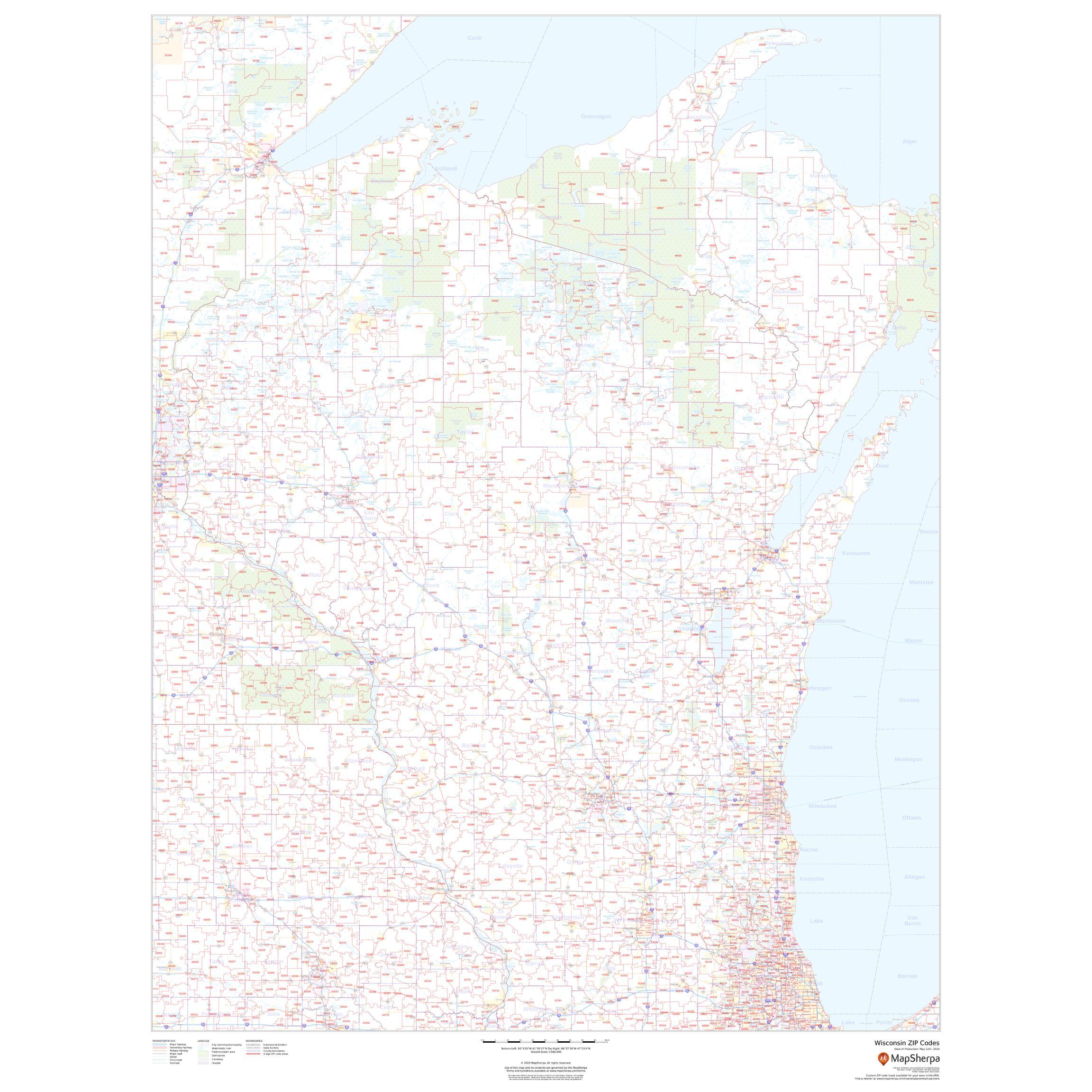 Printable Wisconsin Zip Code Map