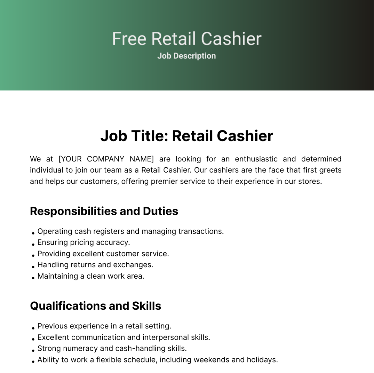 Retail Manager Job Description 2024 Template