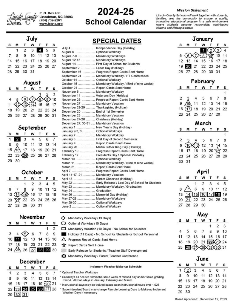 School Calendar Lincoln County Schools