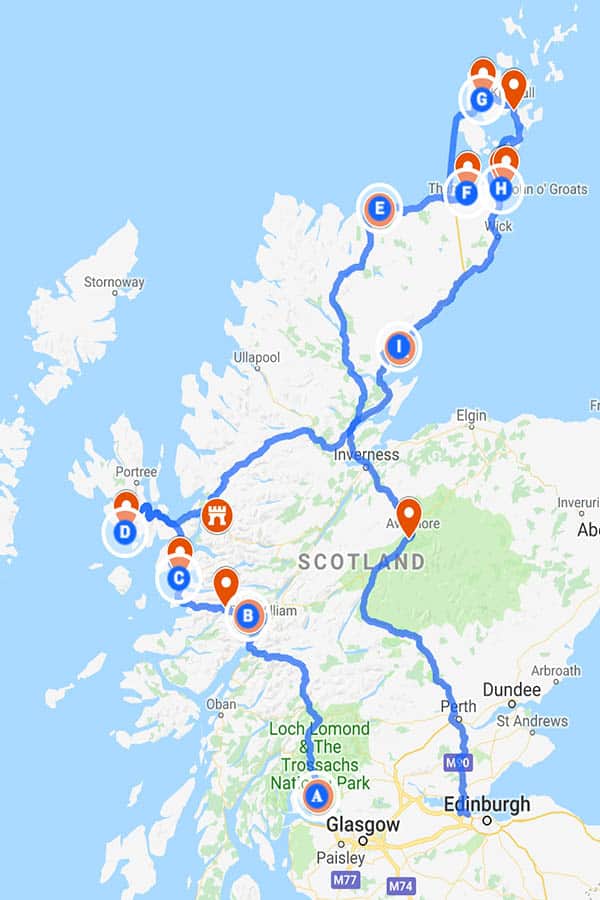 Scotland Road Trip Itinerary Theme Route