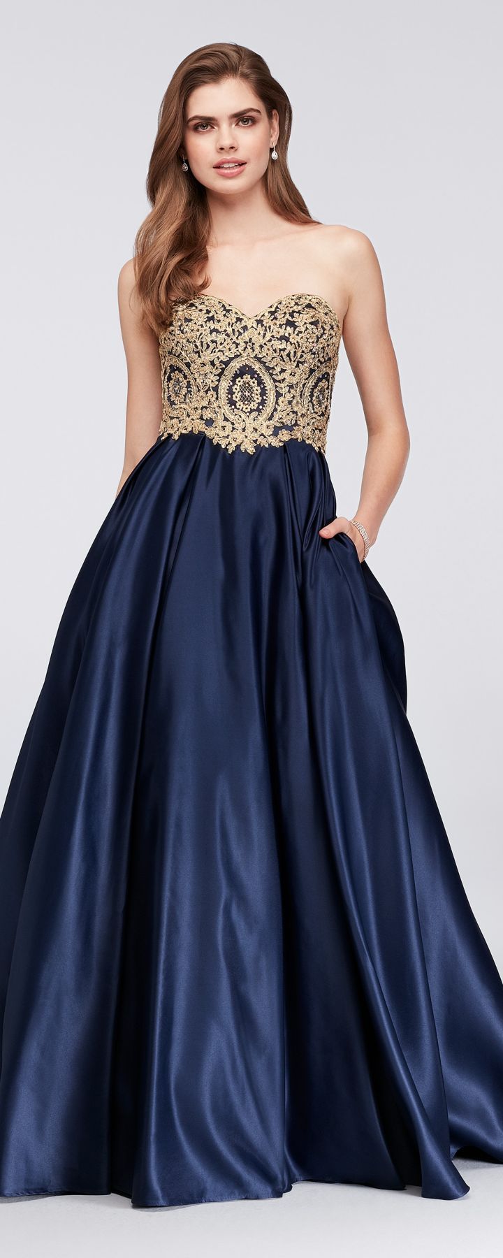 Strapless Gold And Navy Ball Gown Prom Dresses Promdress Prom Prom