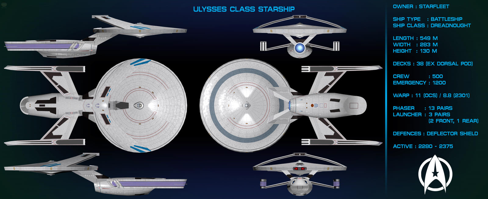 Ulysses Class Starship Orthographic By Al Proto On Deviantart