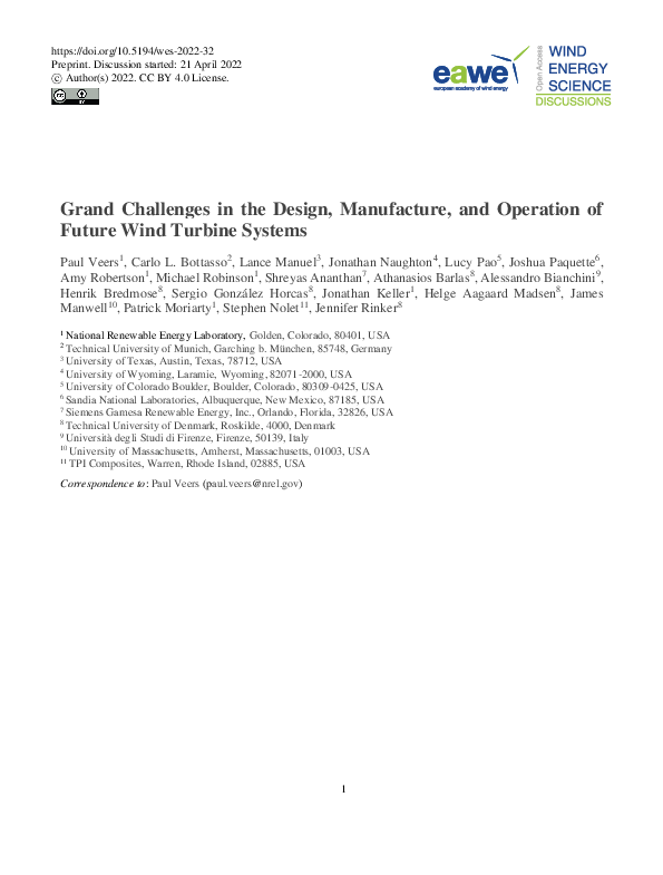 Wes Grand Challenges In The Design Manufacture And Operation Of Future Wind Turbine Systems